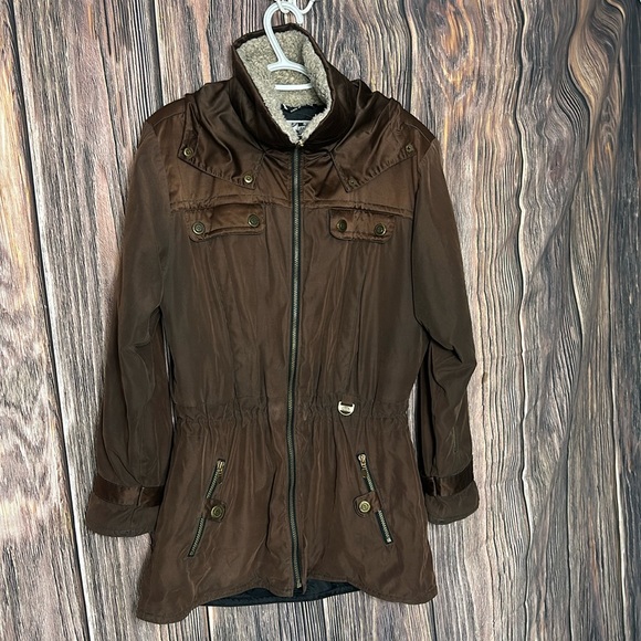 Nils Brown Ladies Ski Jacket/Size 12 /Hidden hood/Sherpa Collar - Picture 1 of 16